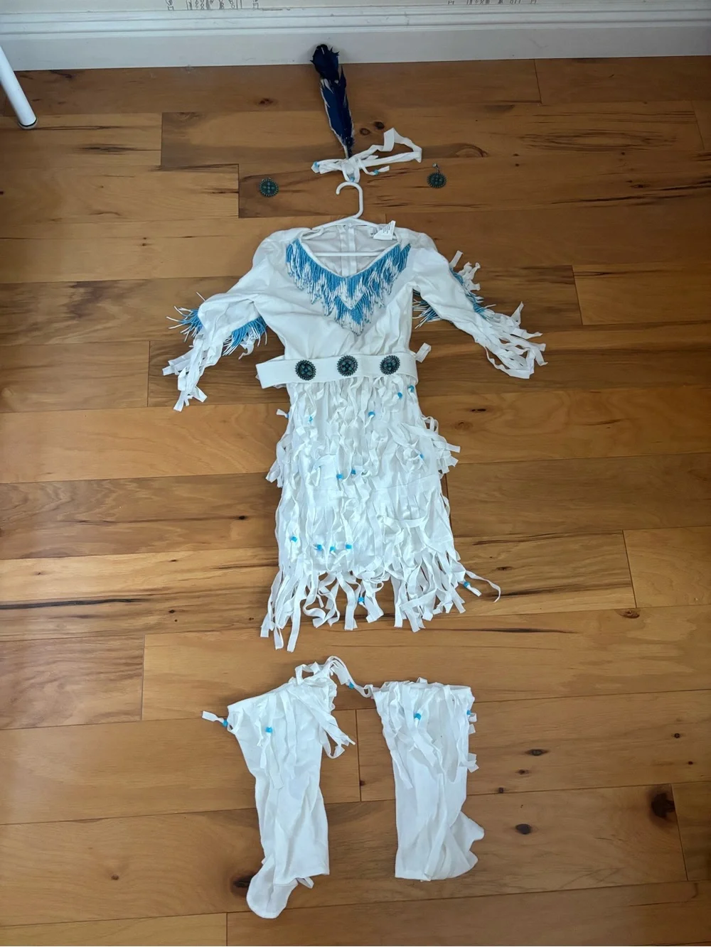 Kids White and Blue Fringe Costume Dress with Headband
